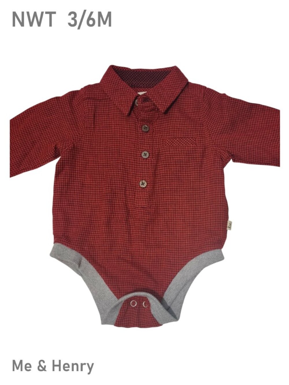 Me & Henry Red & Black Checkered Pattern Long Sleeve Bodysuit Size 3-6M
